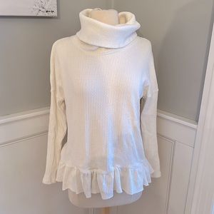 Pink Lily white cowl neck top with ruffle detail. Size medium